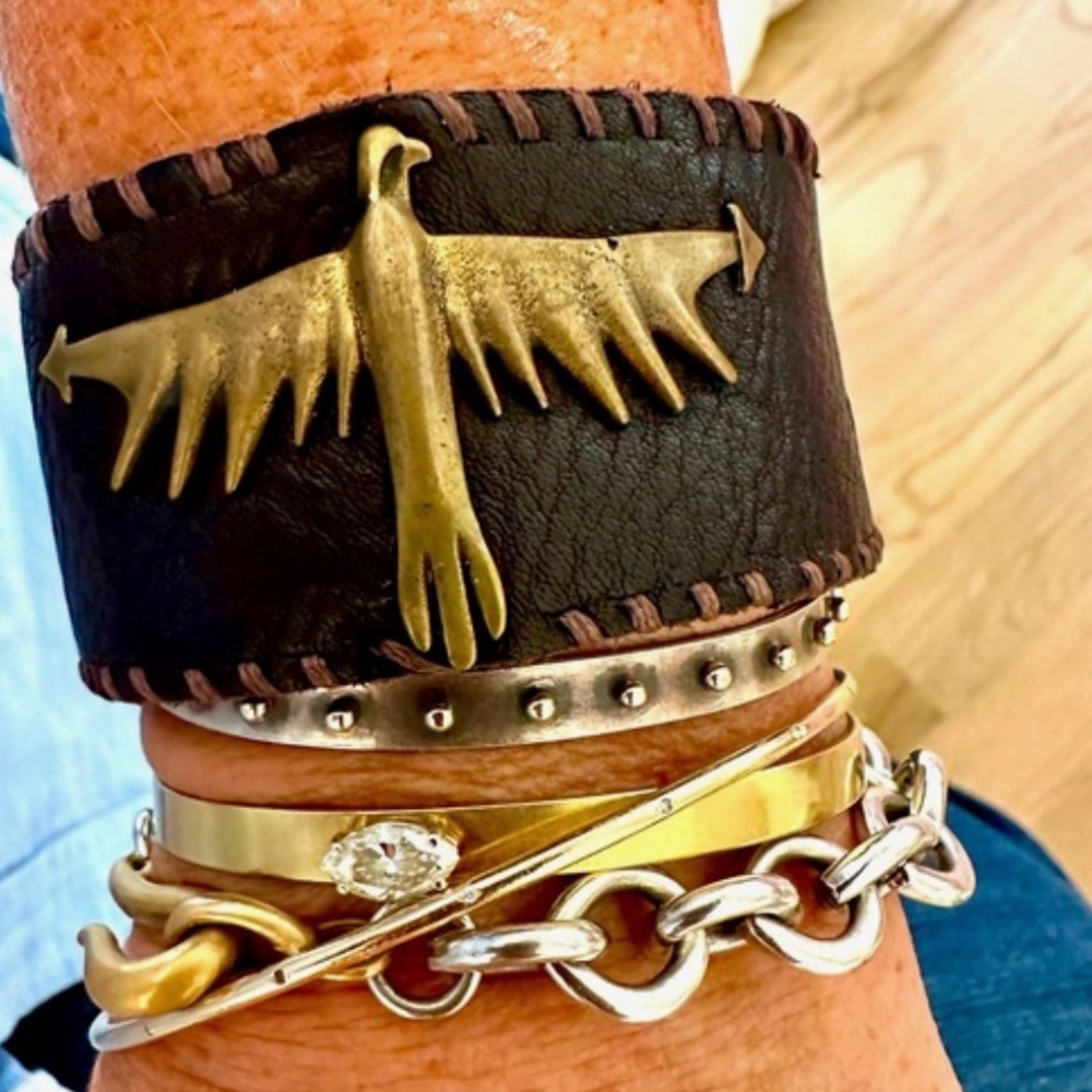 Brown Leather Cuff Bracelet with Gold/Bronze Thunderbird, made by CLP Jewelry!